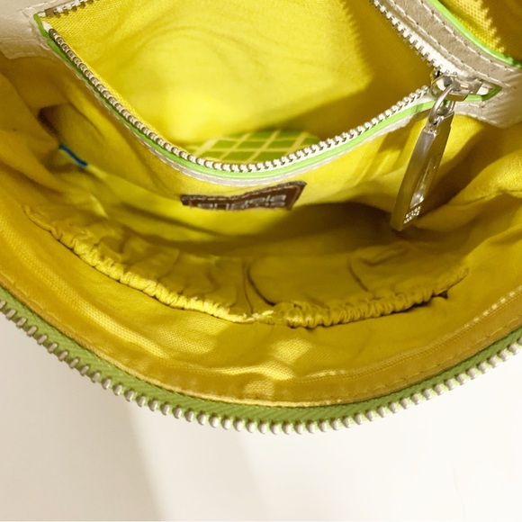 Angela Adams Lime Green Cotton Canvas with Leather Trims Crossbody Bag Lined🟢🟡 - Picture 13 of 14